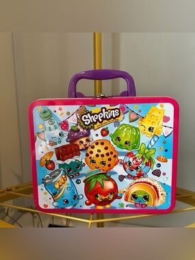 Shopkins Pink and Purple Tin Lunchbox with Colorful Character Art
